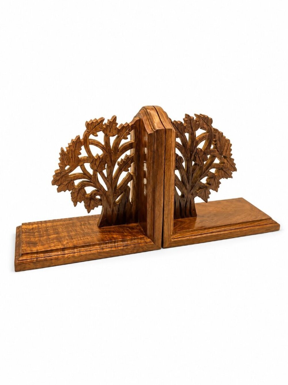 Hand-Carved Tree of Life Wood Bookends